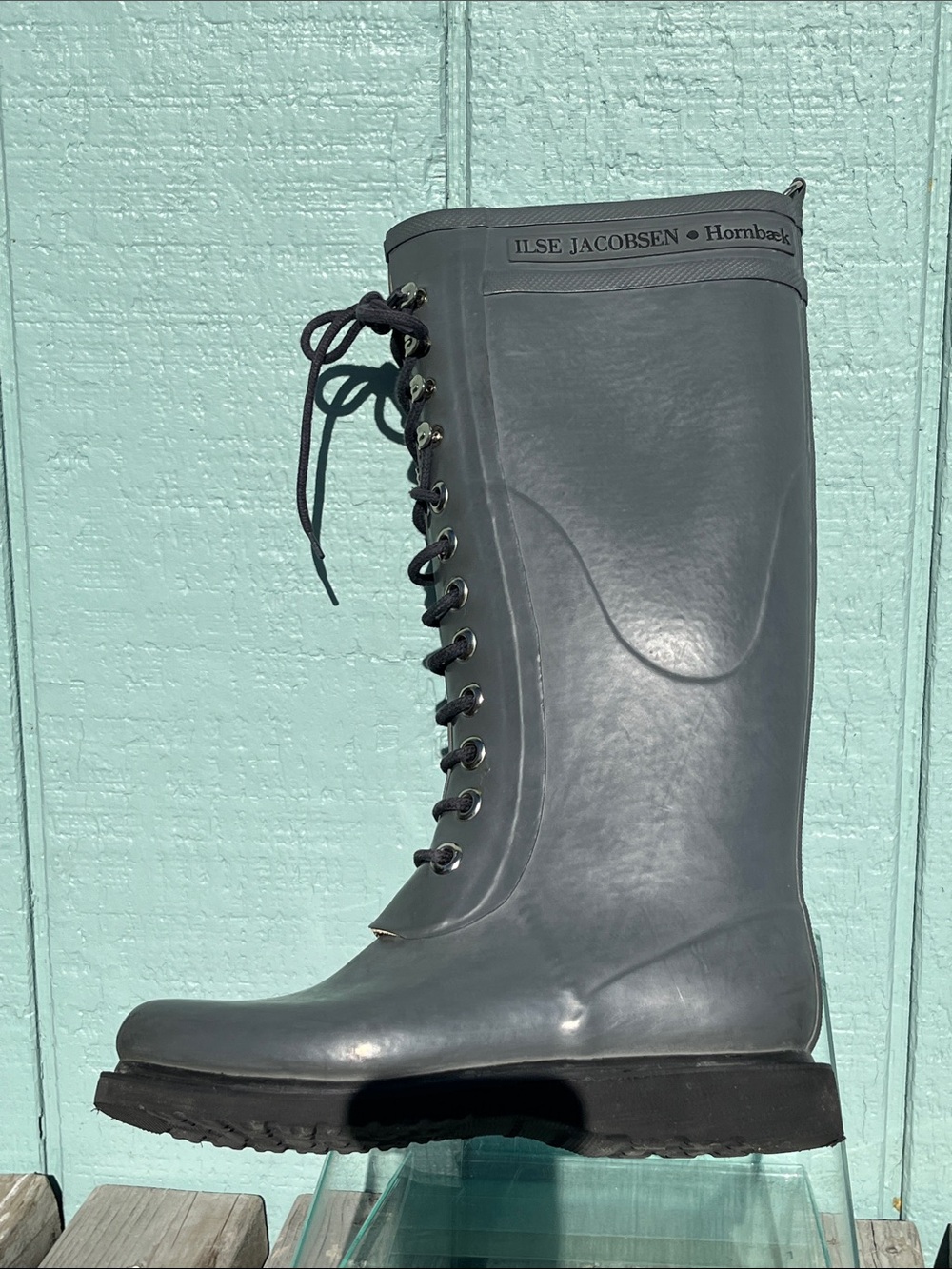 Ilse Jacobsen Tall Gray Lace-Up Rain Boot